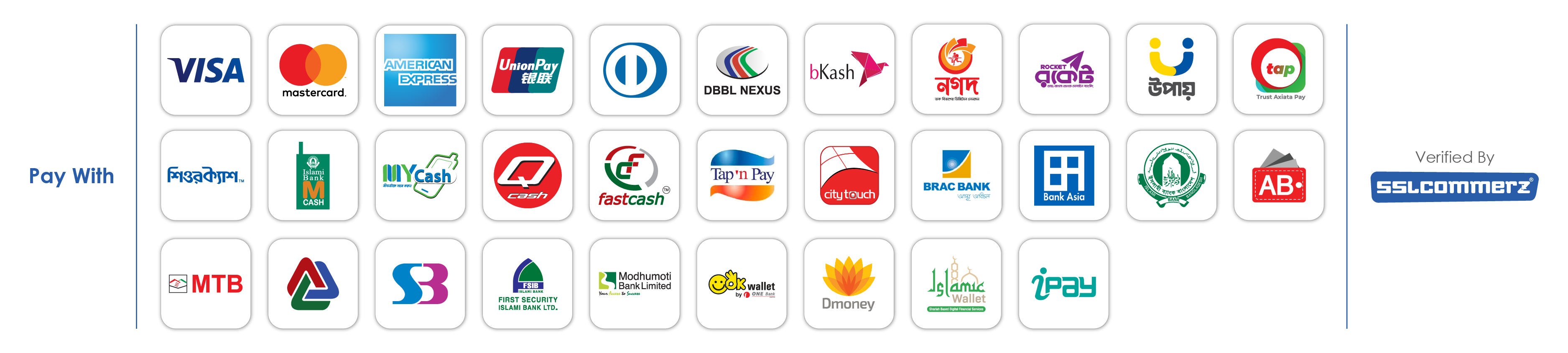 Accepted payment methods — bKash, SSLCommerz, Visa, Mastercard and more